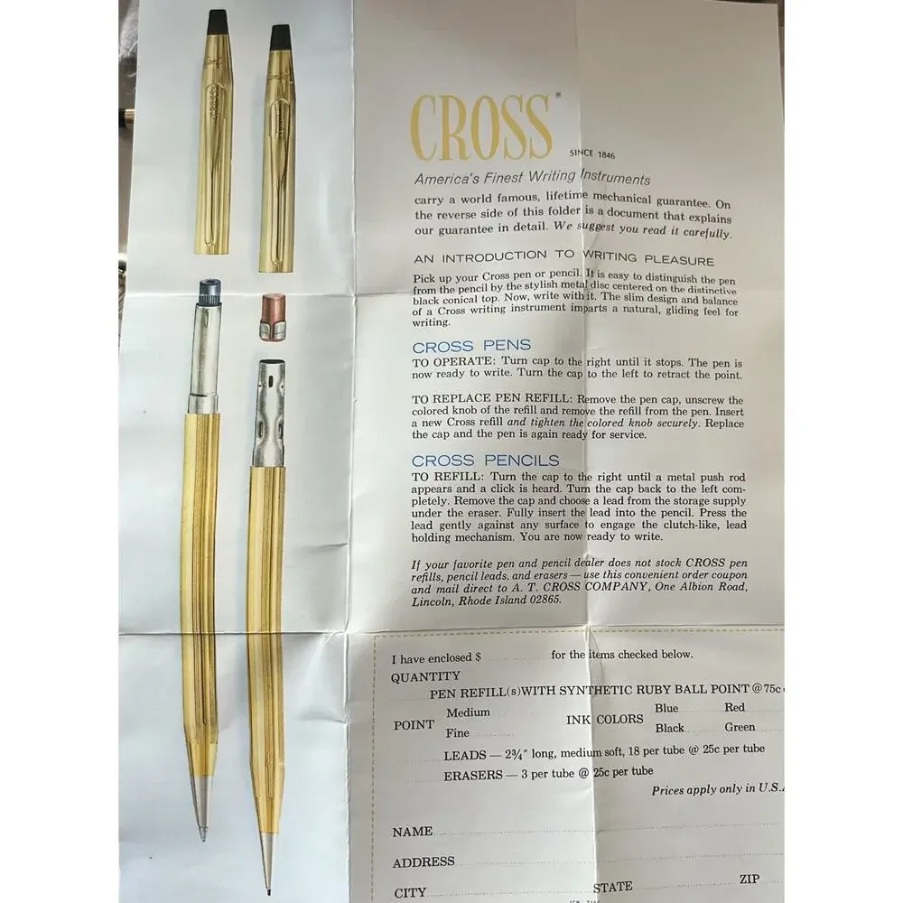 Vintage CROSS 14K Gold Filled Pen & Pencil Set Case Booklet